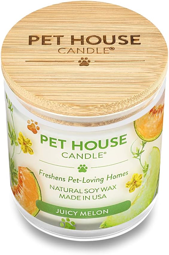 Pet House 9 oz Juicy Melon Scented Pet Odor Candle, Clean Burning, Long Lasting, Plant Based Spring, Summer Scented Soy Candle, 60 Hour Burn Time