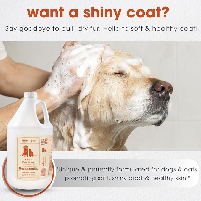 Dog Conditioner for Allergies and Itching 128 oz | Shiny Paw Shea Butter & Vanilla Conditioner for Dogs & Cats | Dog Matted Hair Detangler | Made in The USA