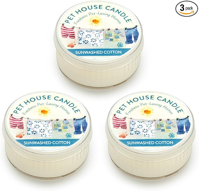 One Fur All Pet House Scents - Sunwashed Cotton 3 Pack Pet Odor Eliminator - Non-Toxic Scented Candle Set