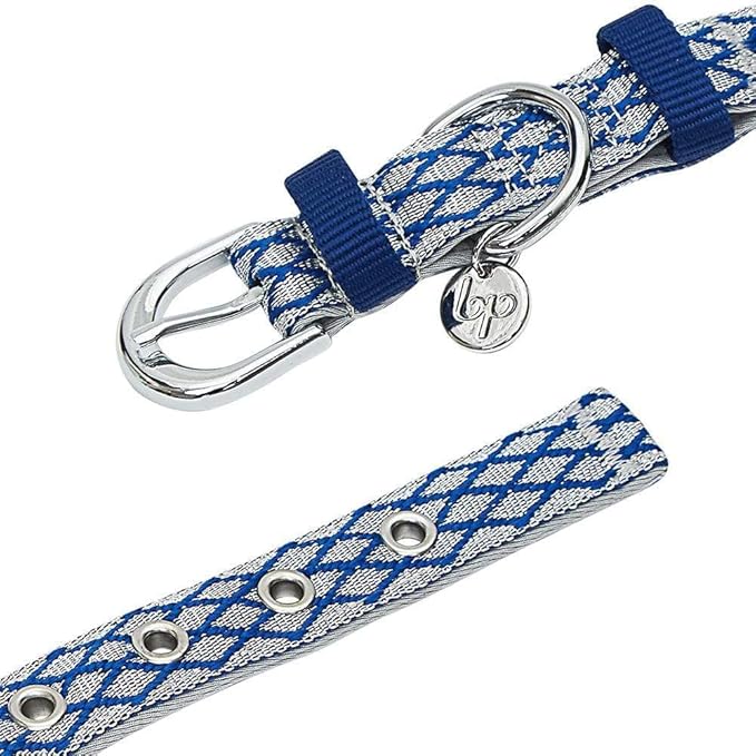 Blueberry Pet 2 Patterns Diamond Pattern Adjustable Neoprene Padded Dog Collar with Metal Buckle - Royal Blue, Neck 9-12.5", for Small Breed