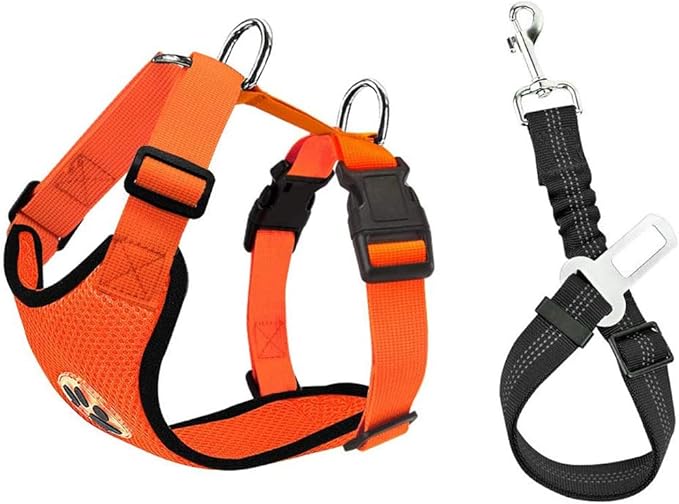 SlowTon Dog Seat Belt Harness for Car, Dog Car Harness Adjustable Mesh Breathable & Dog Seatbelt Safety Tether with Elastic Bungee for Small Medium Large Pets