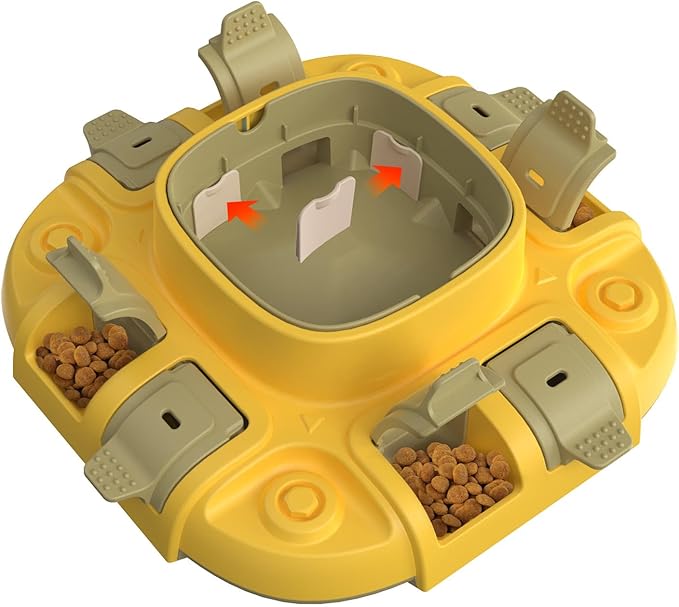 Dog Scratch Board, 3-in-1 Puzzle Toy & Dog Nail File, Enrichment Toys with Treat Dispenser, Scratch Pad for Nails with 8 Sandpapers & Anti-Slip Mat for All Floors, Yellow