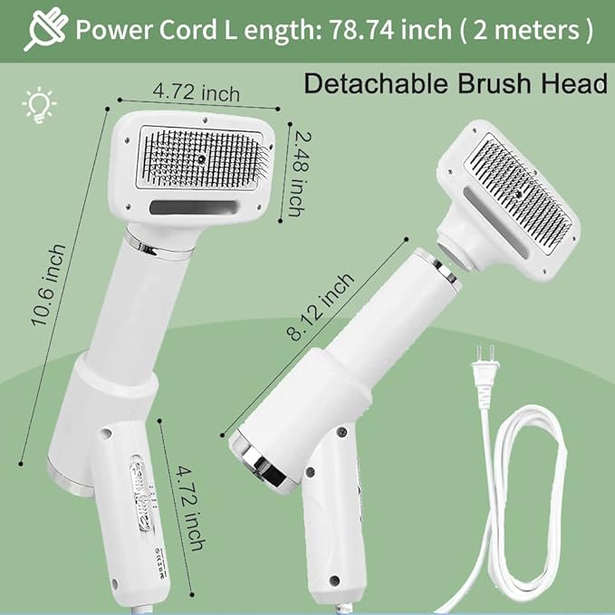 Pet Hair Dryer and Detachable Slicker Brush, 2-in-1, Black