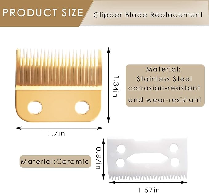 Clippers Blades Replacement Compatible with Wahl 30-15-10(#1037-400),Professional Animal Standard Adjustable Blade Set,Ceramic Dog Blade Set,2 Set(Gold/Silver)