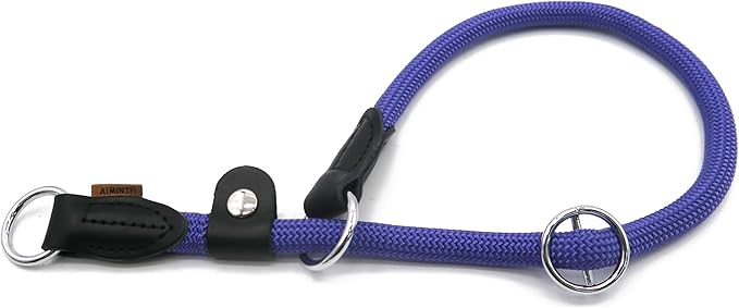 Braided Rope Collar, Training Dog Collar, Round Martingale Collar, Slip Collar with Adjustable Stopper and Slidable Stop Ring - Ideal for Large Dogs (L(1/2") - 20" Long, Purple)