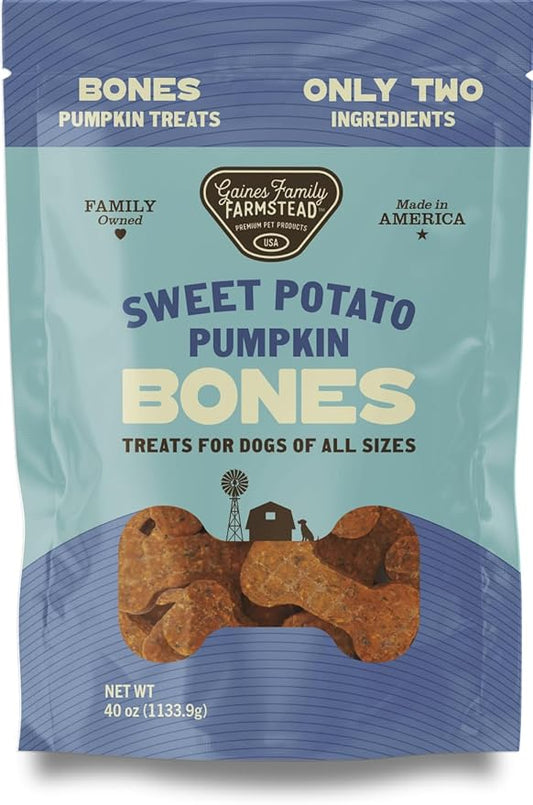 Gaines Family Farmstead Sweet Potato Pumpkin Dog Bones - All-Natural Dog Treats, Digestive Support, Grain-Free, Vitamin-Rich Chews for Puppies & Adult Dogs, 2.5 Pound Bag