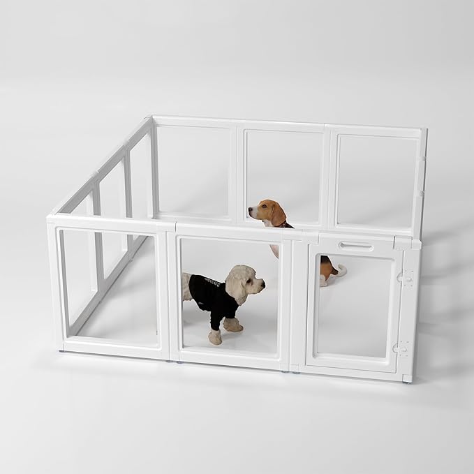 Dog Playpen,Dog Pen,Clear Dog Playpen, Acrylic Dog Pen，Easy to Install and Remove Dog Playpen and Kennel Playpen, Suitable for Dogs, Cats,Dog Playpen Indoor (White, 23.6" H, 12 Pieces)