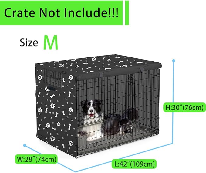 Dog Crate Cover, Windproof Sun Protection, Black -M (42"L x 28"W x 30"H)