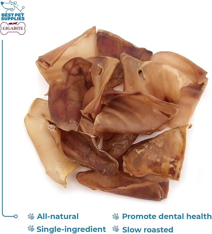 GigaBite Roasted Pig Ears for Dogs, Natural and Healthy Chews, Treats in Whole, Slices, or Sticks, Safe for Puppies and Aggressive Chewers, Clean Teeth and Gums - Pack of 100