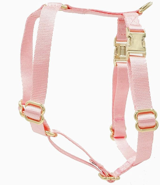 Nylon No Pull Dog Harness with Gold Metal Buckles,Easy Walking and Training Dog Harness (Pink, L)