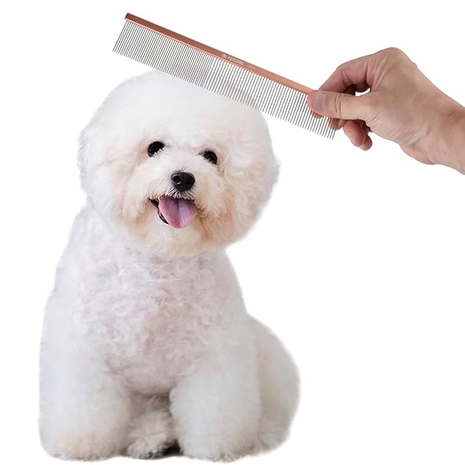 2-in-1 Metal Comb for Dogs, Mikra Greyhound Comb (Fine & Medium), 101 Stainless Steel Pins Dog Comb, Aluminum 22cm Handle, Lightweight, Gentle Combing, Face/Head Fur Tangle Free
