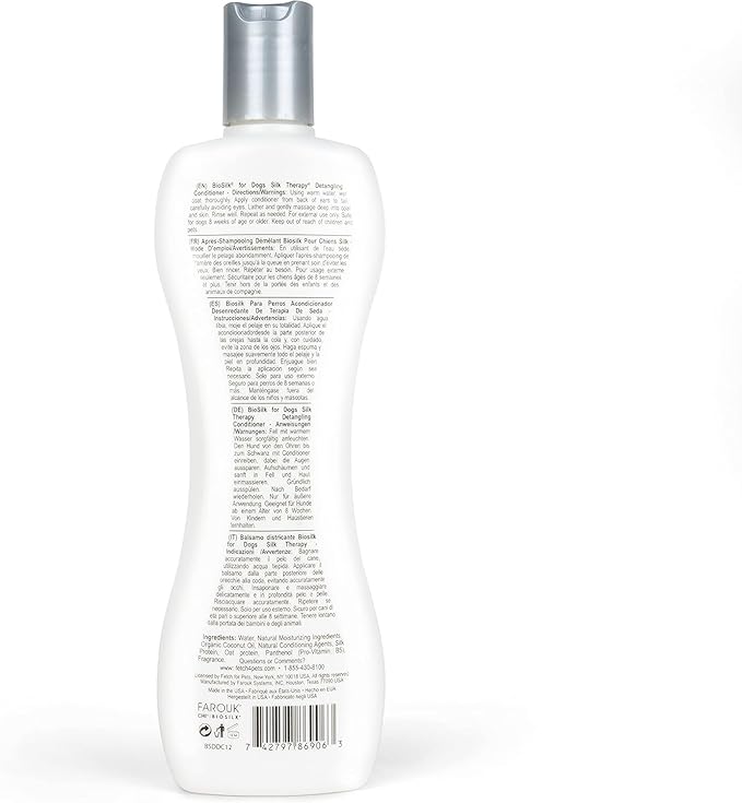 BioSilk for Dogs Silk Therapy Detangling Conditioner | Sulfate and Paraben Free Matted Hair Dog Detangler Conditioner for All Adult Dogs, Made in The USA, 12 Fl Oz - 2 Pack