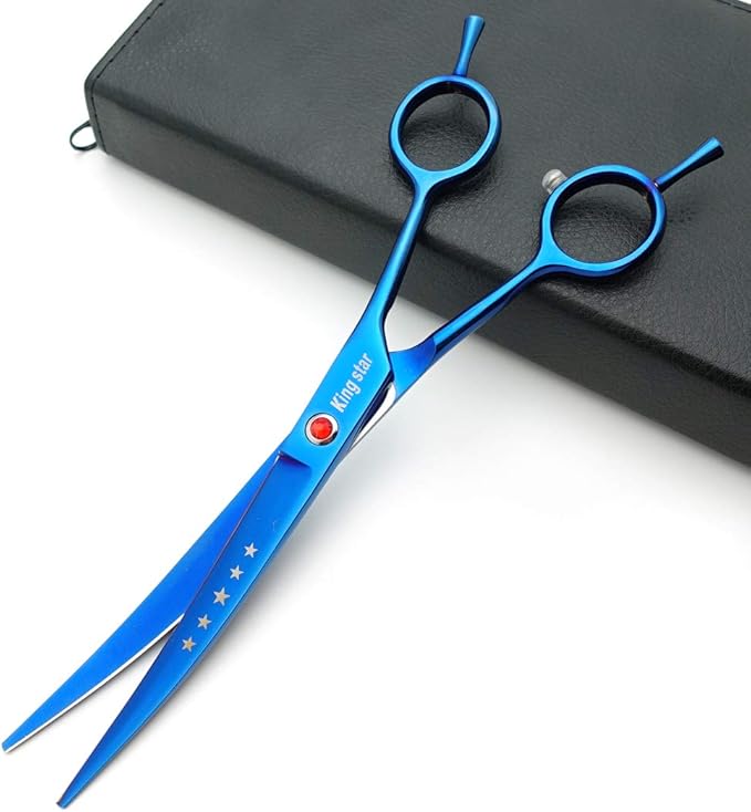 7.0in Titanium Professional Pet Grooming Scissors Set,Straight & Thinning & Curved Scissors 3pcs Set for Dog Grooming,A350 (Blue)