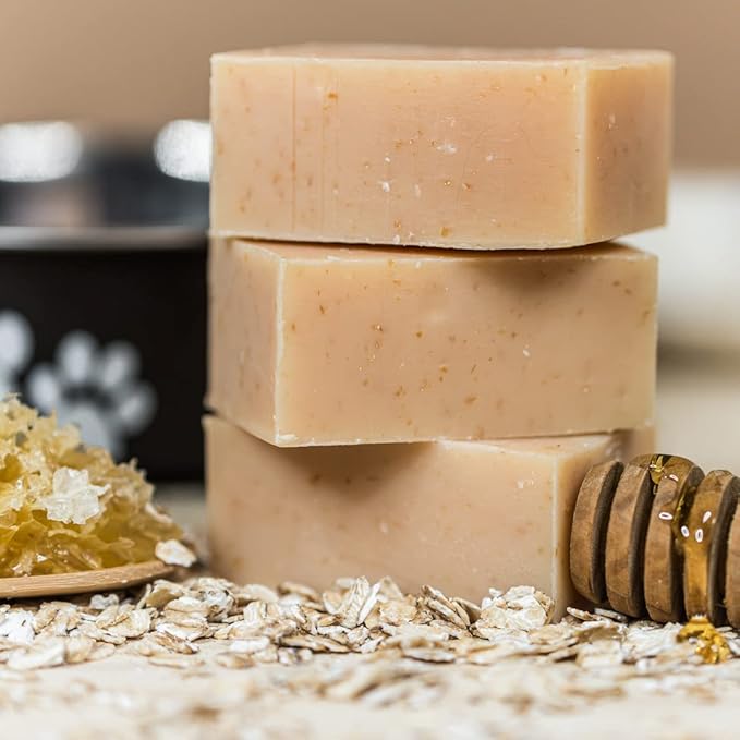 Certified Organic Dog Shampoo and Conditioner – Dog Shampoo Itchy Skin Relief and Puppy Essentials - Natural Handmade Honey & Oats, 3.8 oz Bar Soap - Chagrin Valley Soap & Salve