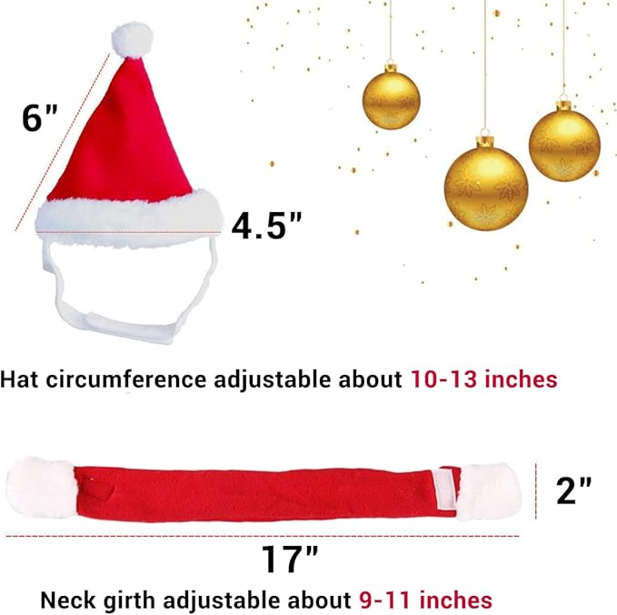 PETLESO Cat Santa Hat with Scarf, Christmas Hats for Cats Small Dog Santa Hat Christmas Costume for Cat Rabbit Puppy Doll Decoration, Red S