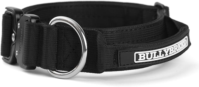 BULLYBREED Premium Dog Colar with Handle, Heavy Duty Dog Collar, Tactical Dog Collar, Quick-Release Metal Buckle, Thick Dog Collar, Dog Collar for Medium Dogs, Dog Collar for Large Dogs (Black, M)