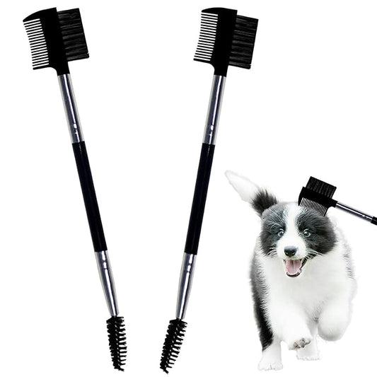 BLMHTWO Dog Grooming Comb Set: Double-Head Facial Brush and Tear Stain Removal Tool for Small Pets (Black)