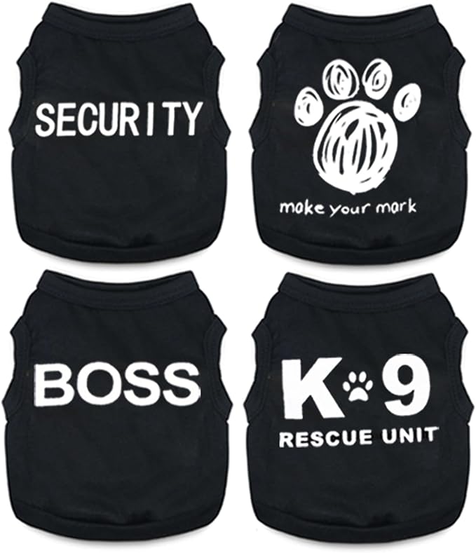 4 Pieces Chihuahua Clothes Dog Clothes for Small Dogs Boy Summer Teacup Yorkie Spring Letter Security Pet Shirts Soft Puppy Cloth Tiny Doggie Outfit Pet Cat Clothing XXS Black