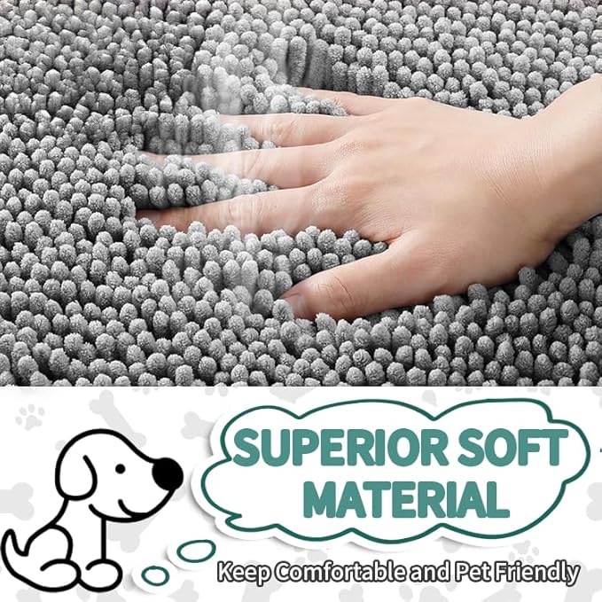 Dog Door Mat Soft Microfiber Dog Mat for Muddy Paws Absorbent Muddy Paws Door Mat with Non Slip Backing Dog Rugs for Muddy Paws Quick Dry Mud Rug for Entry & Indoor (20”X30”, Grey)