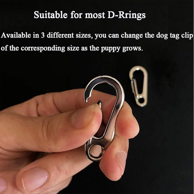 IVIA Dog Tag Clips/Multiple Size 304 Stainless Steel Quick Clip with Rings/Easy Change Pet ID Tag Holder for Small/Medium/Large Dog Cat Collars and Harnesses.(3 Pack)