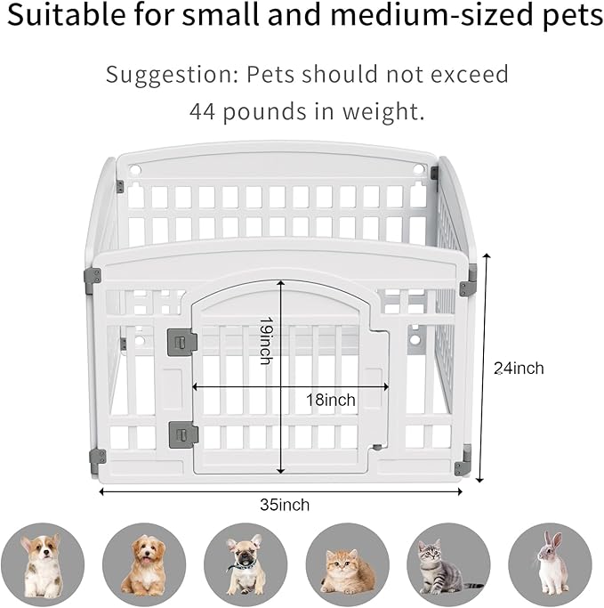 Pet Playpen with Door Dog Playpen Foldable Puppy Playpen for Puppies and Small Dogs 4-Panels Easy Assemble Easy Storing for Indoor and Outdoor, Garden Fence, Garden Border Fence (4 Panels)