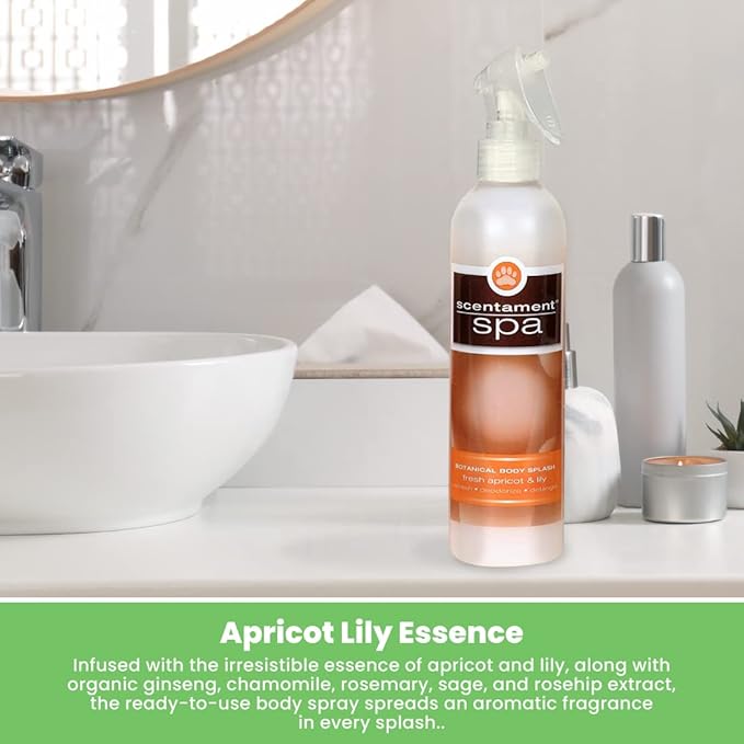 Best Shot Scentament Spa Botanical Body Splash, Body Spray Conditioner for Pets, Cat and Dog Cologne Spray, Alcohol-Free, Ready To Use, Apricot Lily, 8 Oz.