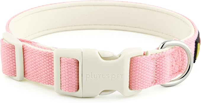 Plutus Pet Cotton Dog Collar, Heavy Duty Collar with Soft Padding, Adjustable and Comfortable for Small Medium and Large Dogs, Pink, S