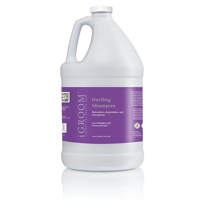 iGroom Darling Moisturizing Dog Shampoo, Removes Greasy Build-up & Grime, Soothing Dog Shampoo, Improves Hair Health pH Balanced, Scent dog shampoo, Made in USA, 1 Gallon