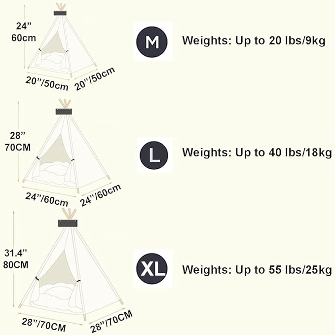 ANPPEX 28-Inch Dog Teepee Tent Indoor,L Size Pet Tent Bed for Medium and Small Dogs,Indoor Dog House with Thick Cushion,White