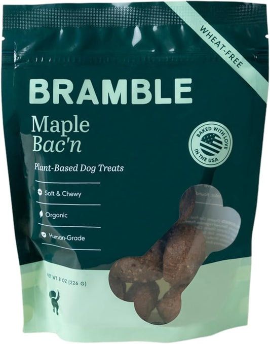 BRAMBLE Dog Treats. Plant-Based Treats for Dogs, Wheat-Free Everyday Dog Treats. Maple Bac'n, Made with Real Ingredients, Soft & Chewy Cookies. 8 oz
