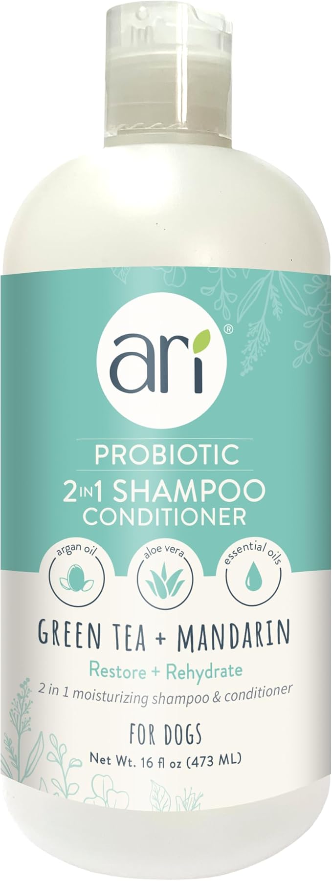 Health Extension Ari Probiotic 2-in-1 Dog Shampoo & Conditioner (16 Oz) Deep Cleansing for Dry, Itchy Skin Relief Grooming with Green Tea & Mandarin for Dogs & Puppies