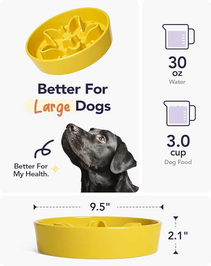 LE TAUCI Slow Feeder Dog Bowls Ceramic, 3 Cups Slow Feeding Dog Bowl Medium Large Breed, Maze Dog Bowl for Fast Eaters, Dog Dishes to Slow Down Eating, Puzzle Dog Food Bowl, Dog Maze Bowl, Star Yellow