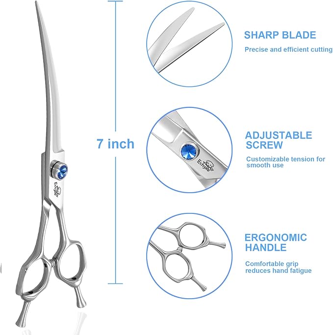 7" Curved Dog Grooming Scissors & Ethyxe 7 Inch Curved Scissors for Dog Grooming