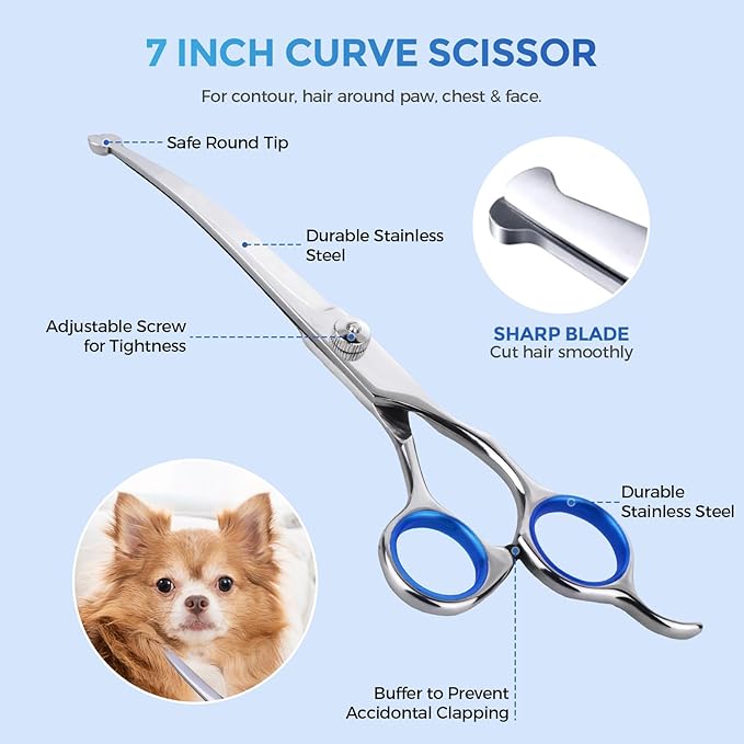 Maxshop Dog Grooming Scissors - 5 Pack Professional Titanium Stainless Steel Dog Scissors Kit Hair Cutting Thinning Shears for Dogs and Cats Heavy Duty Pet Grooming Scissors Set