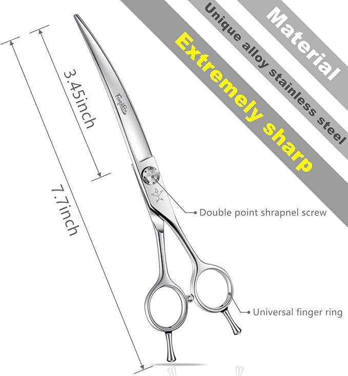 High-end Professional Dog Grooming Curved Scissors Pet Curved Shears 7.5 Inches Extremely Very Sharp Made Of Advanced Stainless Steel Alloy By Hand For Dog Cat And Horse Breeder