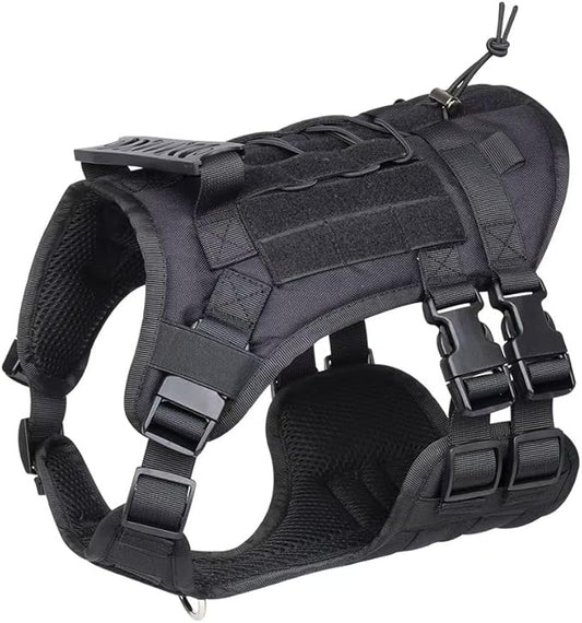 Tactical Harness for Large Dogs, Heavy Duty No Pull Dog Harness with Handle, Adjustable Size with Leash Clips, Suitable for Training, Walking, Hiking （Black，L）