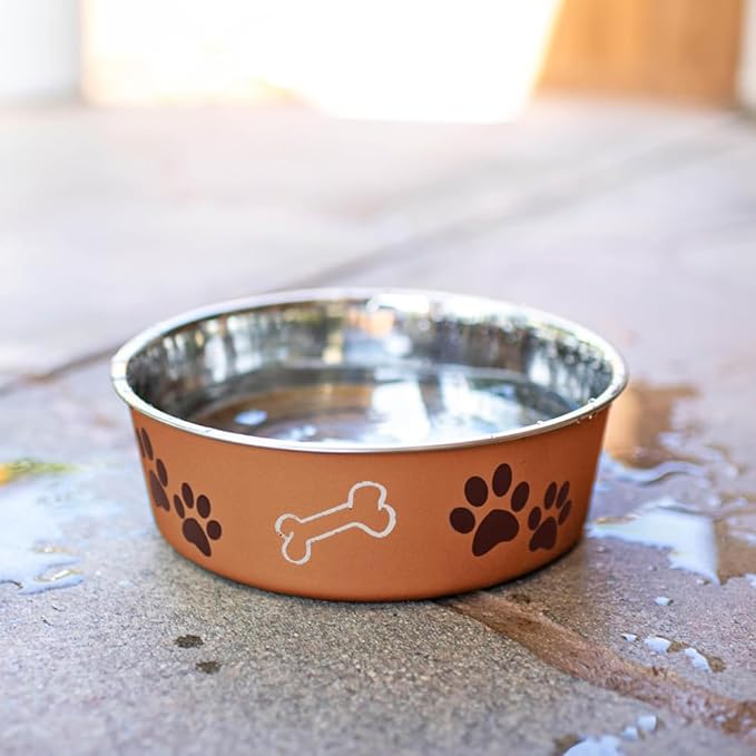 Loving Pets Bella Dog Bowls- Stainless Steel Dog & Cat Bowls - Spill Proof Dog Food Bowl, Cat Bowl, Puppy Essentials & Pet Supplies Great for Home & Travel (Large 35-65 lbs, Copper)