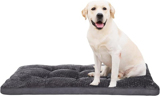 Dog Bed, Washable Cozy Plush Dog Crate Beds, Soft Comfy Kennel Pad Anti Slip Pet Sleeping Mat for Large, Jumbo, Medium, Small Dogs Breeds (35.0 L x 22.0 W x 1.5 Th Inches, Dark Grey)