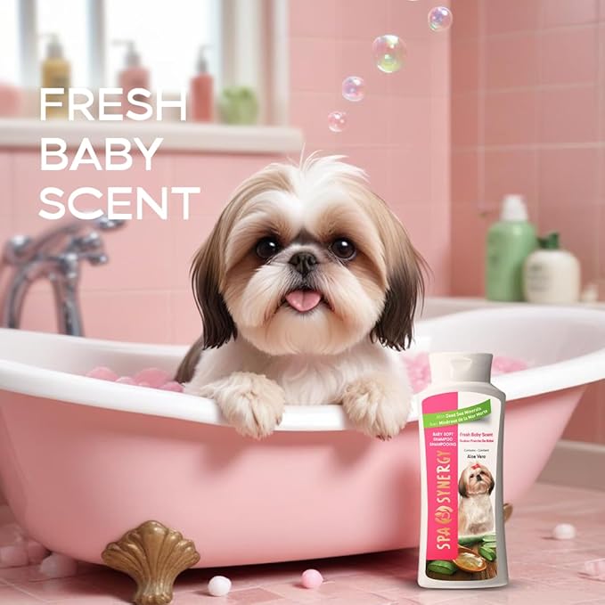 Pet Dog Shampoo Natural Dead Sea Mineral Rich, Aloe Vera, Moisturizing, Hydrating, Anti-Irritant, Fresh Baby Powder Scent – Baby Soft - (1) Bottle 16.5 FL OZ