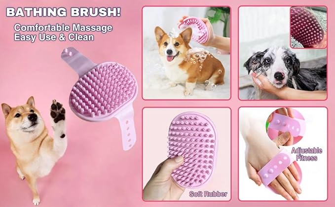 6-Piece Pink Grooming Brush dogs & Cat, Dog hair brush for Grooming small dogs, Puppy Brush for Small Dogs, Includes Bunny Nail Clippers with Case Pink, Easy to Transpor