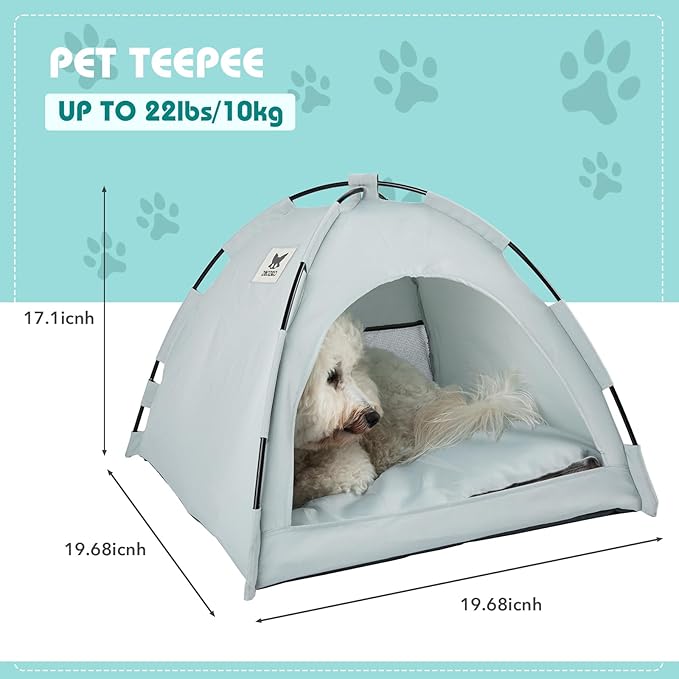 Pet Teepee Tent for Dogs & Cats, Portable Cat Teepee Tent with Thick Cushion Dog House Indoor Removable and Washable