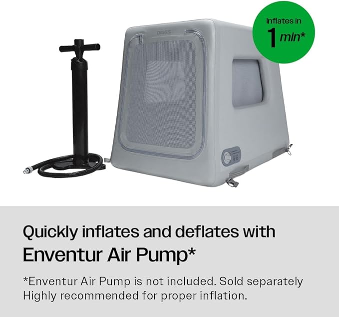 Diggs Enventur Medium Soft Dog Crate - Portable Indoor & Outdoor Dog Kennel - Inflatable Ultra-Durable Travel Crate for Safe Car Travel & Adventures - 34" L x 22.5" W x 27" H (Grey)