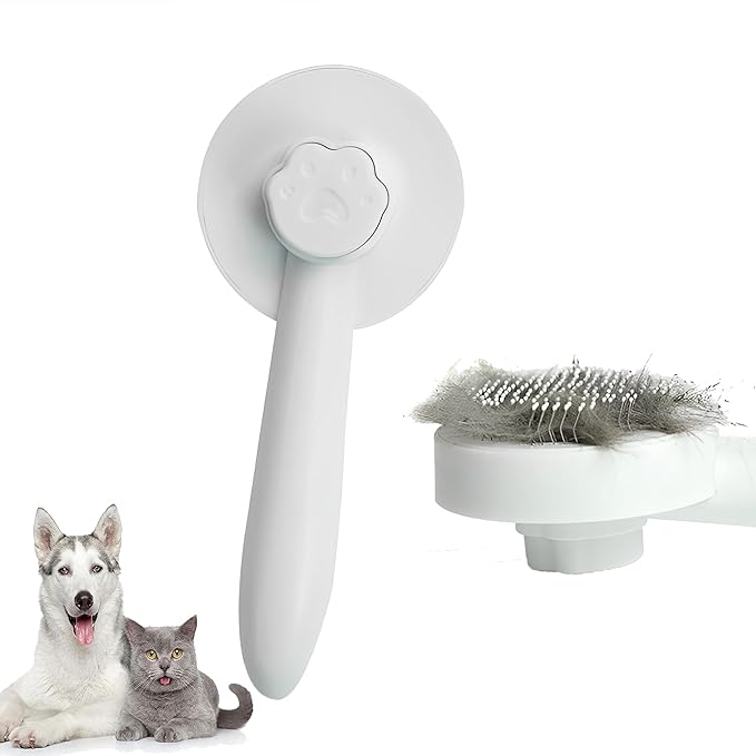 Cat Brush for Shedding,Pet Grooming Self Cleaning Slicker Brush,Removes Mats,Tangles and Loose Hair,Shedding Brush for Short or Long Haired Cats Dogs (White)