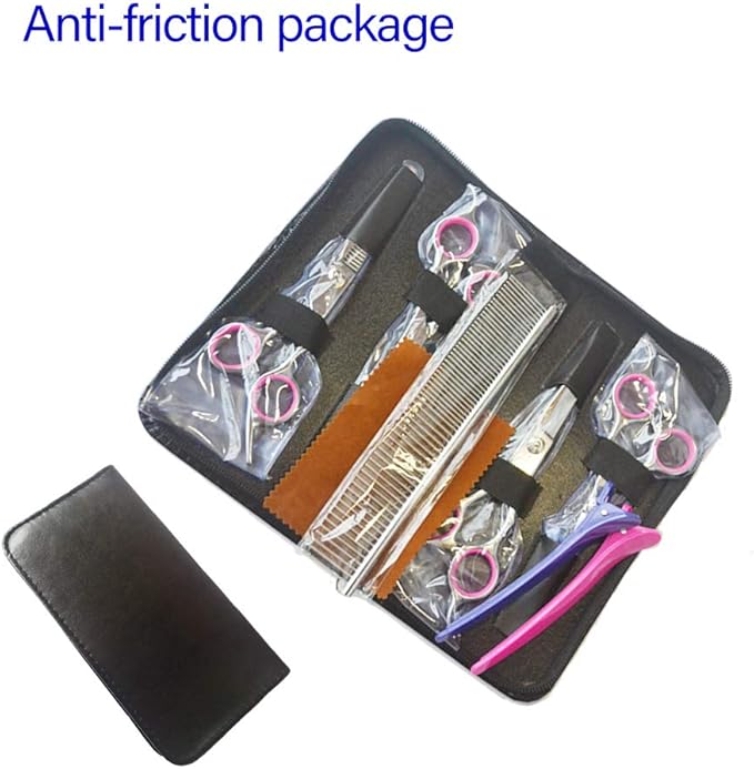 Dog Grooming Scissors kit with Safety Round End, Pet Grooming Trimmer Set with Blunt Tip-Thinning, Straight, Curved Shears tool with Comb, Nail Cliper and Nail File for Long Short Fur of Cat and Puppy