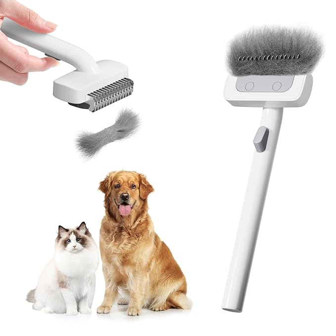 Cat Brush for Long Haired Cats, Dog Brush for Shedding Grooming Small Medium Dogs, Deshedding Dog Brush Self Cleaning Dematting Comb for Dogs, Pet Undercoat Rake for Dogs Remove Matted Fur
