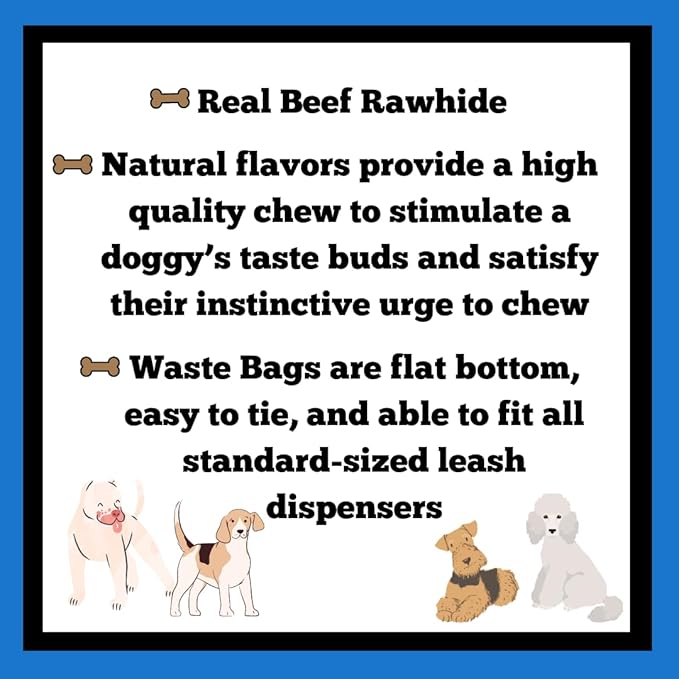 Dog Chews Bundles for Medium Dogs, Extra Tough 5 Inch Rawhide Rolls Bundle with 1 Dog Waste Roll, Natural Long-Lasting Dental Treats for Aggressive Chewers (Beefhide, 20 Count)