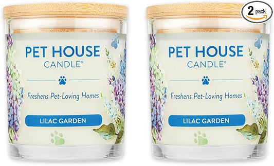One Fur All Pet House Candle 2 Pack - Plant-Based/Soy - Long Lasting, Clean Burning Pet Odor Candle - Lilac Garden