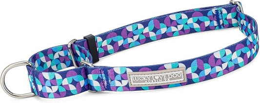 Lucky Love Dog, Blue and Purple Mosaic Plaid Martingale Dog Collar, Premium No Slip Dog Collar, Martingale Collar for Male Female Dogs - (Medium, Jasper Mart)