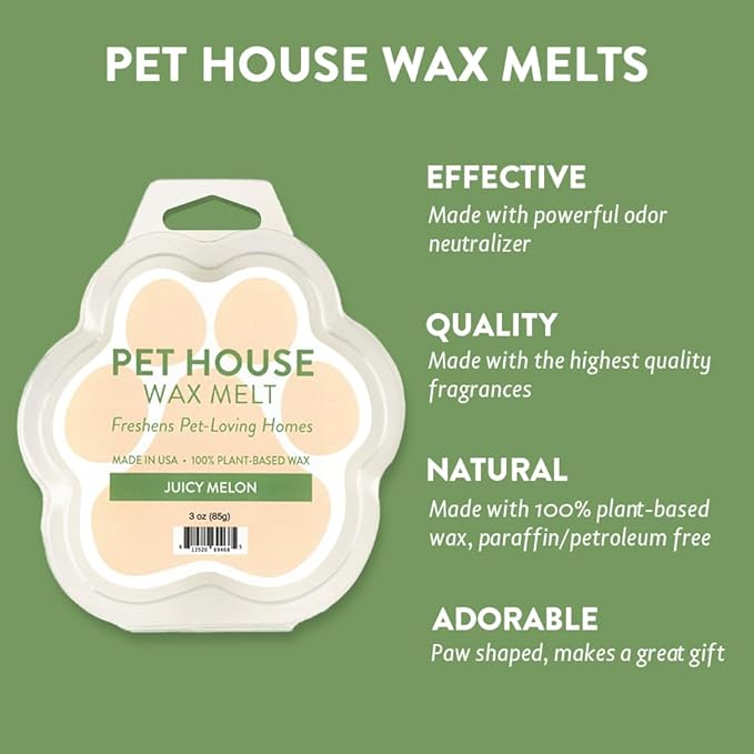 One Fur All Pet House Spring and Summer Wax Melts for Pet Odor, Natural, Plant Based Soy Wax Melts, Long Lasting Fragrance for Fresh Smelling Homes, Juicy Melon