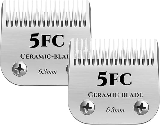AIJALY 2PCS 5FC Blades Detachable Dog Grooming Ceramic Blades Compatible with Andis Dog Clippers，Replacement Blade Compatible with Wahl/Oster A5, KM Series Clippers,Size 5FC Cut Length 1/4"(6.3mm)